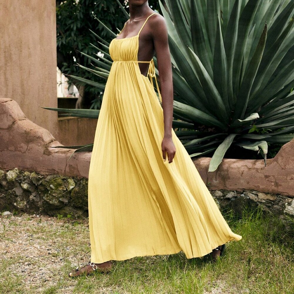 Yellow Sexy Women's Sleeveless Bohemian Tropical Holiday Dress - Picture 8 of 9